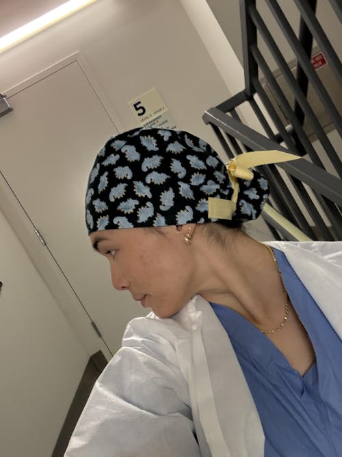 Dinosaur Euro scrub cap with ties for Women by Paradise Caps. Euro PLUS style.