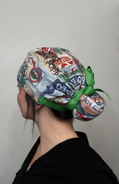 Rodeo Euro scrub cap with ties for Women by Paradise Caps. Euro PLUS style.