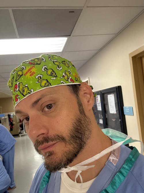 Christmas Skull tie-back style surgical scrub cap for men by Paradise Caps.