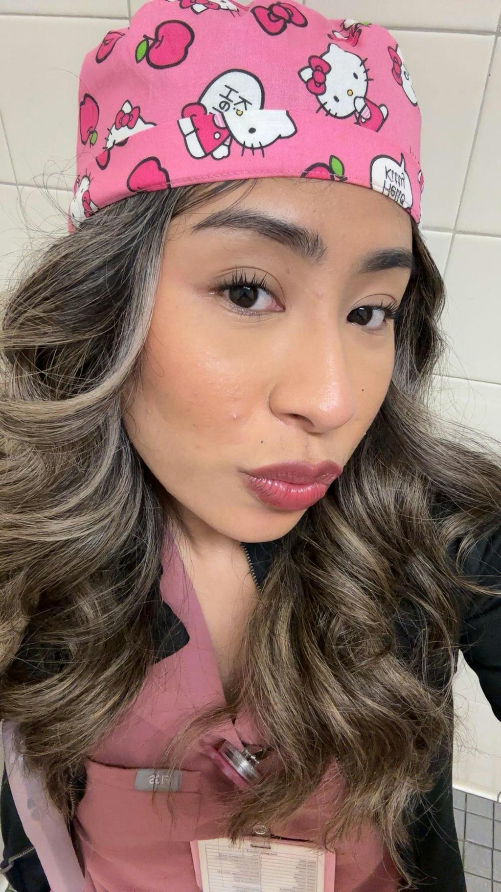 Pink surgical Skull tie-back style surgical scrub cap for men by Paradise Caps.