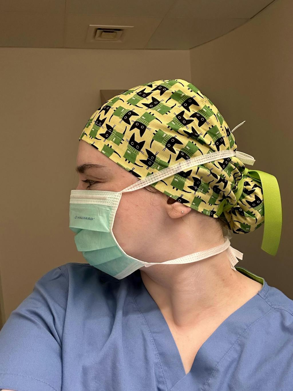 Cat Euro scrub cap with ties for Women by Paradise Caps. Euro PLUS style.
