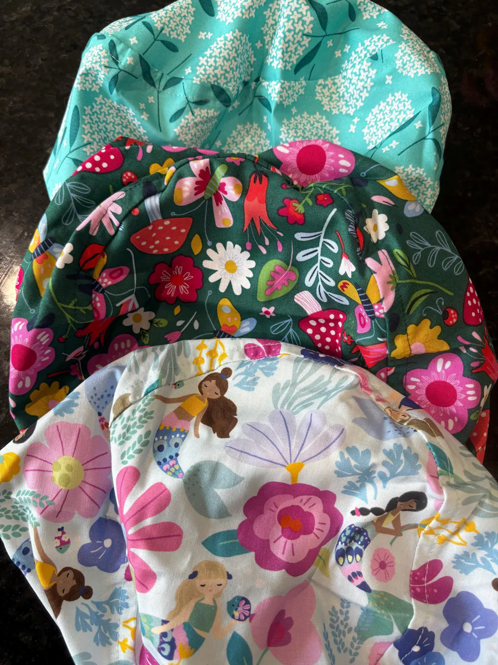 Euro scrub cap for women. Teal hydrangea European surgical hat with satin lined option by Paradise Caps.