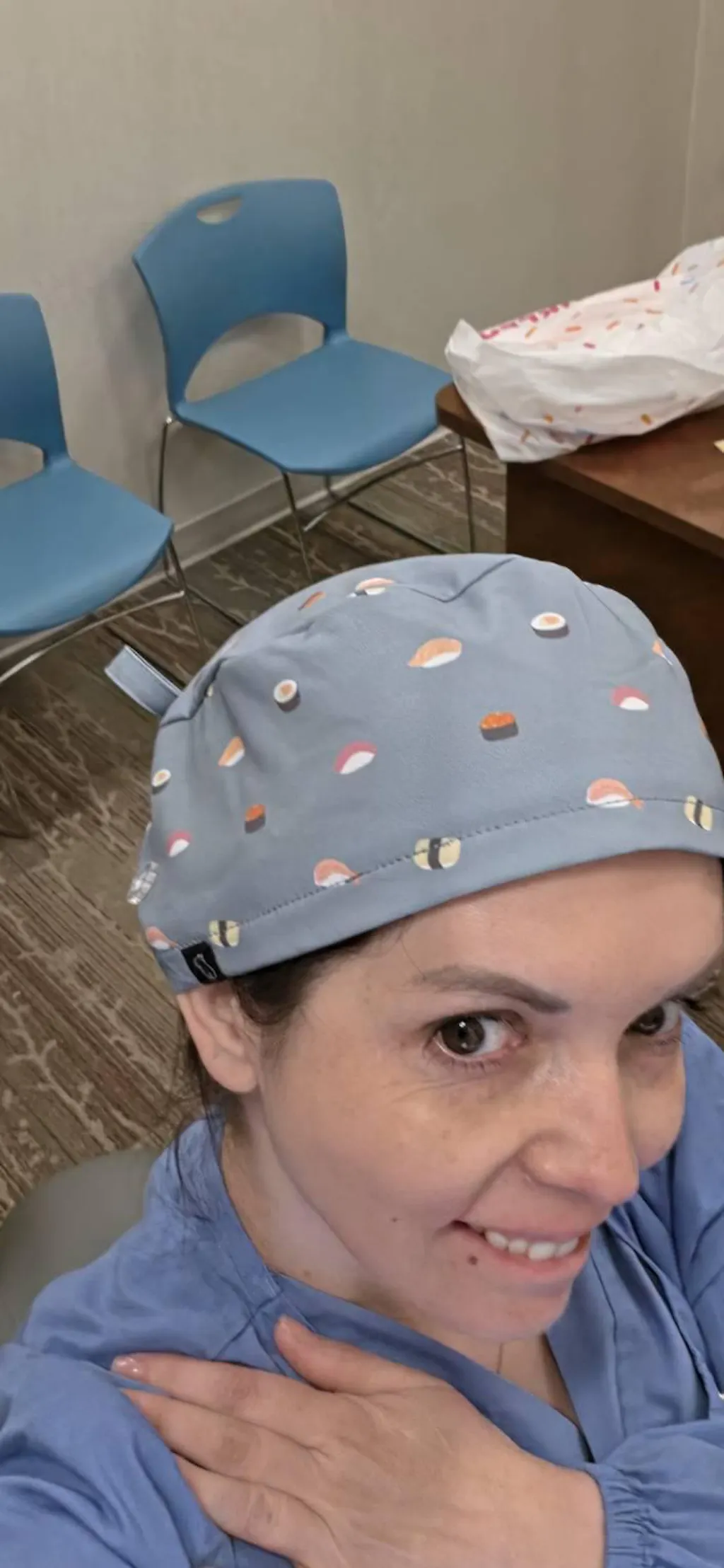 Peace Euro scrub cap with ties for Women by Paradise Caps. Euro PLUS style.