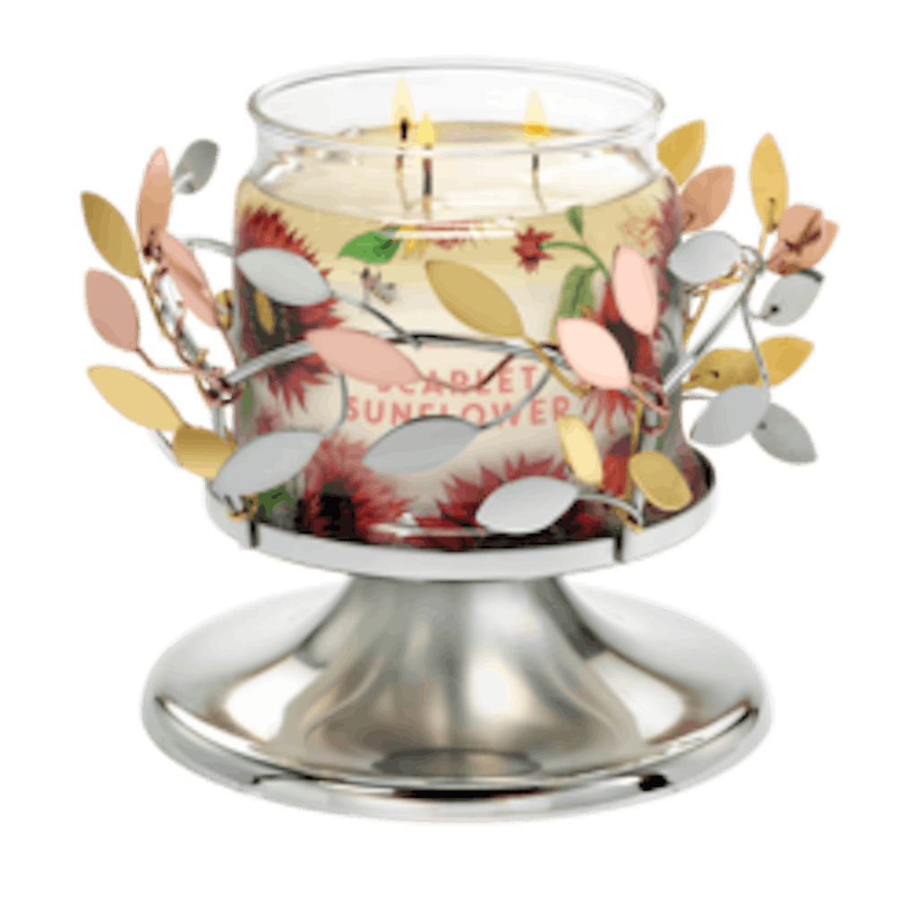 Shimmering Leaves Pedestal Jar Candle Holder PartyLite US