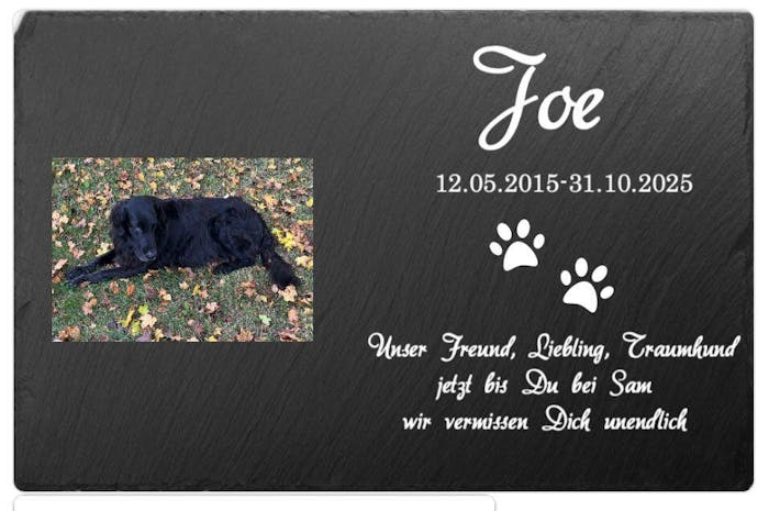 Personalisierter Schiefer Tiergrabstein 30x20cm - Foto UV-Druck