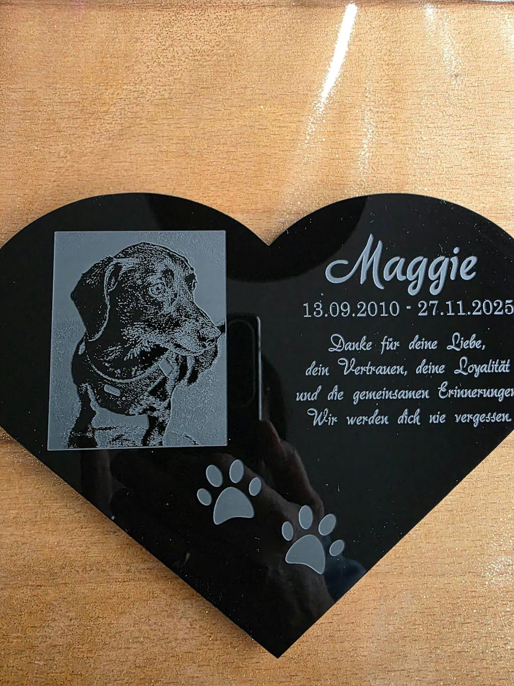 Personalisierter Acrylglas Tier Grabschmuck Herz - Foto Lasergravur