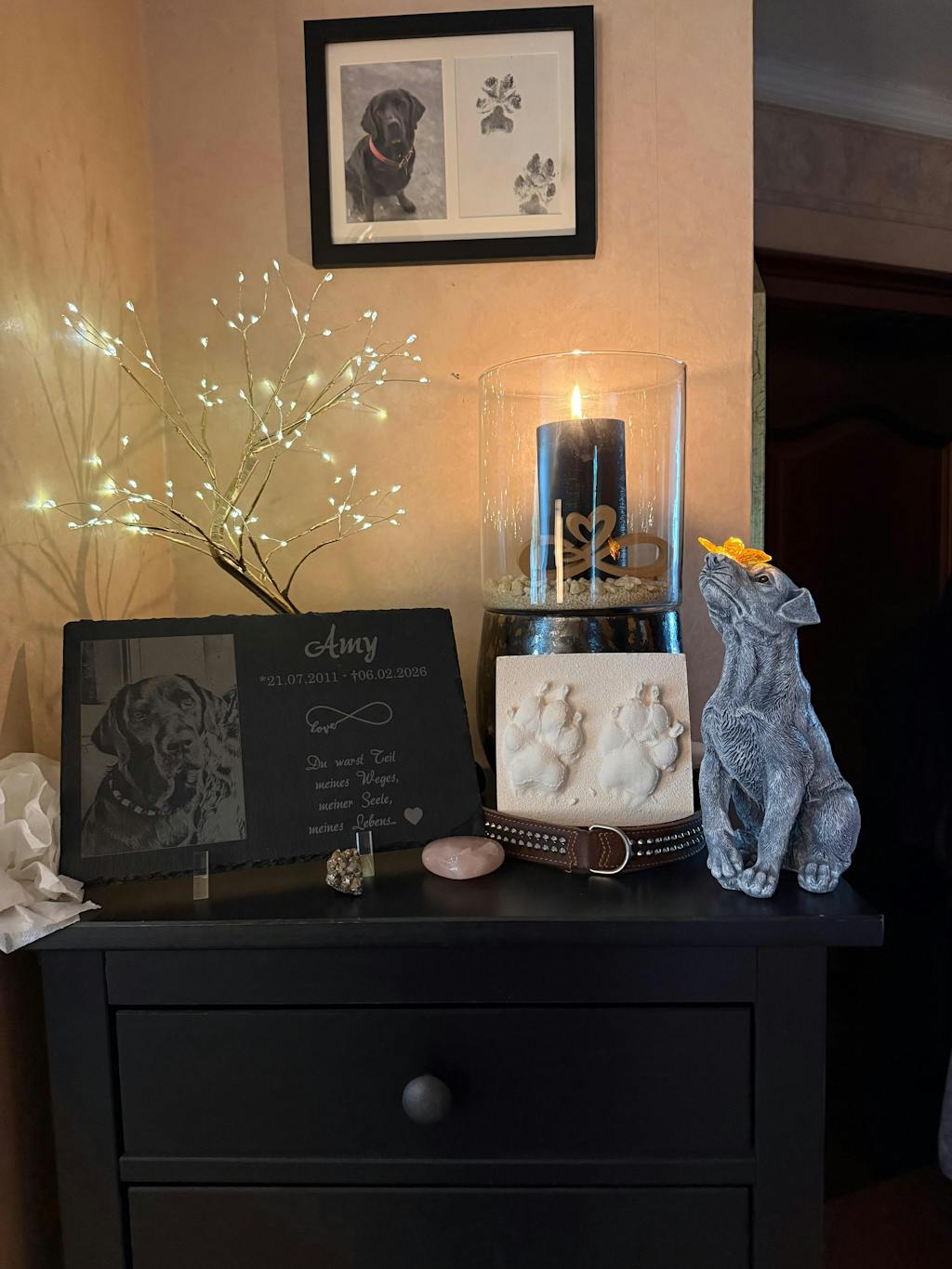 Personalisierter Schiefer Tiergrabstein 30x20cm - Foto Lasergravur