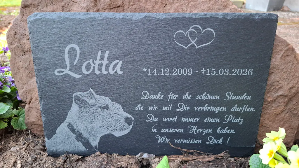 Personalisierter Schiefer Tiergrabstein 30x20cm - Foto Lasergravur