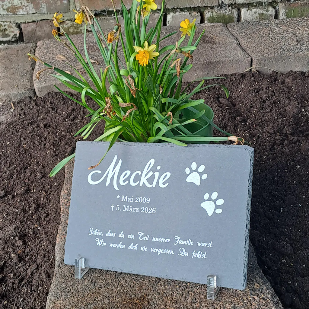 Personalisierter Schiefer Tiergrabstein 30x20cm - Text UV-Druck