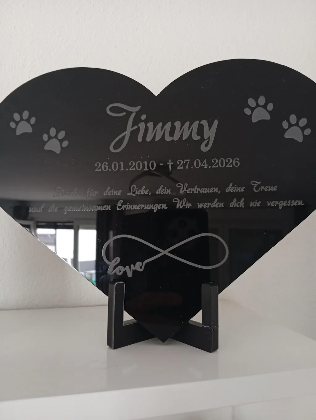 Personalisierter Acrylglas Tier Grabschmuck Herz - Text Lasergravur
