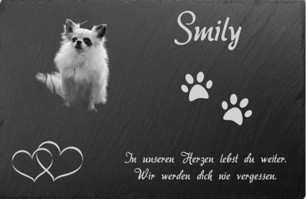 Personalisierter Schiefer Tiergrabstein 30x20cm - Foto Lasergravur
