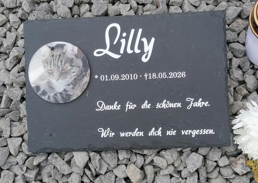 Personalisierter Schiefer Tiergrabstein 30x20cm - Text UV-Druck