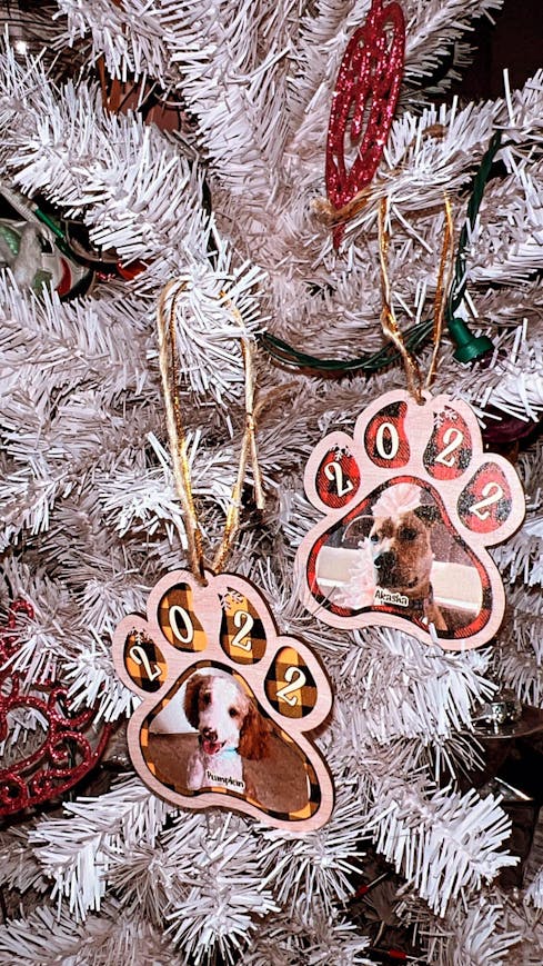 Personalized Pet Paw Print Christmas Ornament Bulb Custom Wood Dog or Cat  Print xmas Tree Ornaments, Wooden Stocking Name Tags For Pet Decor