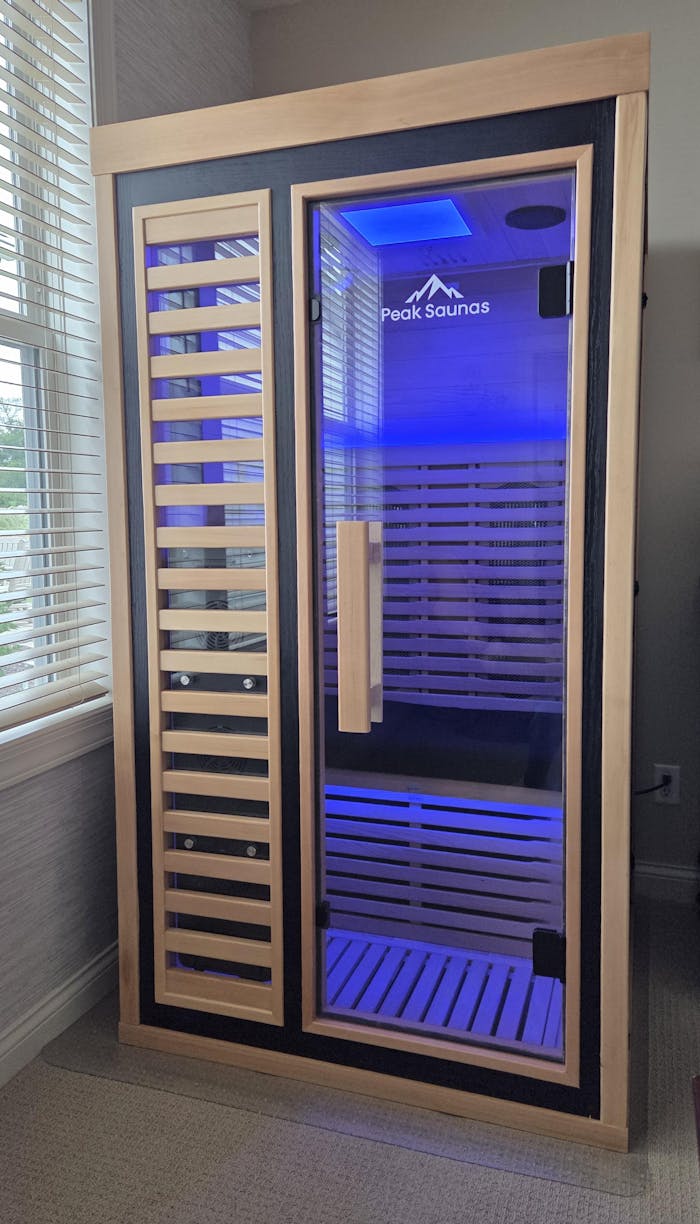 Peak Saunas Shasta 1-Person Full Spectrum Infrared Sauna with XL Medical-Grade Red Light Therapy & Smart WiFi App Control