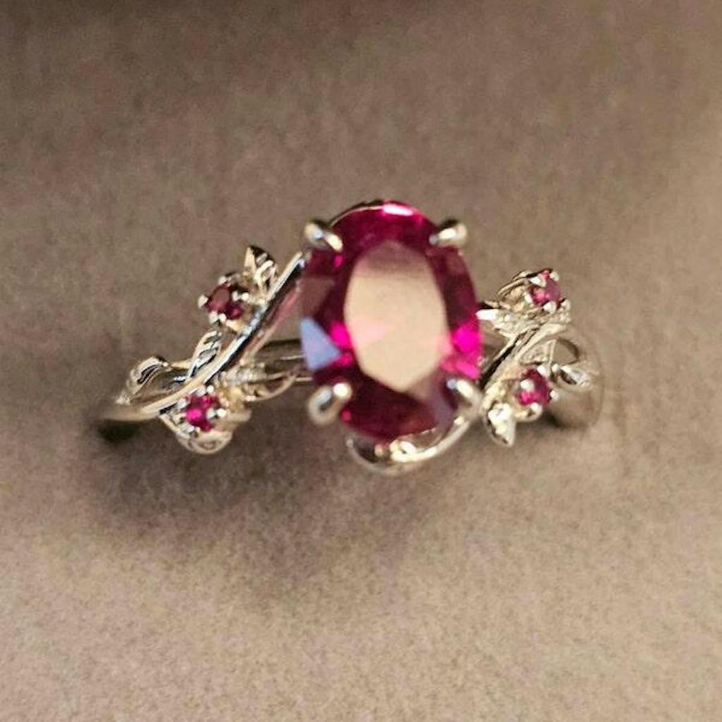 Nature Inspired Leaf ruby ring set black gold branch twig lab ruby engagement ring women unique July birthstone wedding ring set for women