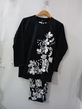 Black Leaves Printed Night Suit