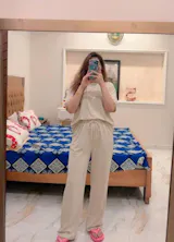 Beige Korean Style Relax Fit Pj Set