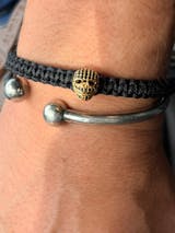18k Gold Skull & Black Cz - Black Rope