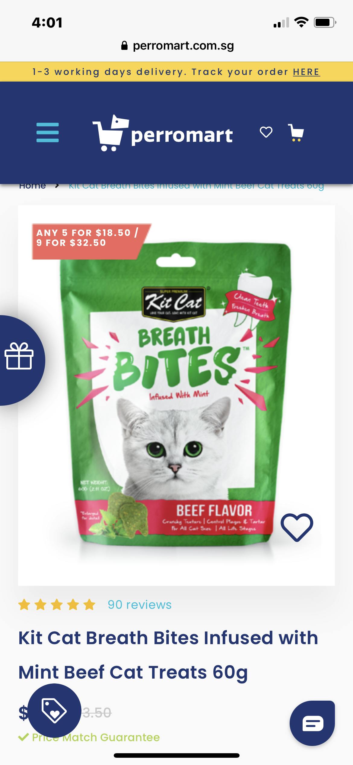 Kit Cat Breath Bites Infused with Mint Beef 60g Perromart Singapore PerroMart SG