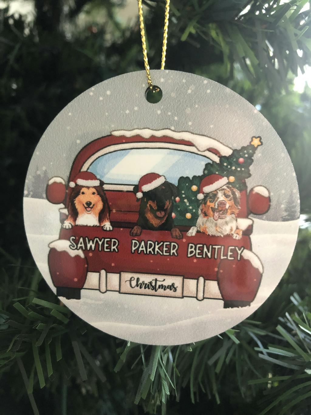 Christmas and Dogs, Personalized Circle Ornaments, Custom