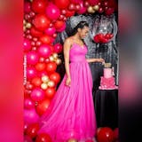 A Line V Neck Hot Pink Tulle Prom Dresses Formal Dresses-Pgmdress