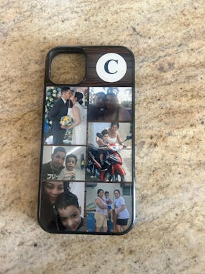 6 Photo Collage & Initial Custom Phone Case for iPhone – Wood Pattern