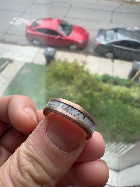 Deer Antler Rings 14K Rose Gold Ring Mens Wedding Band Tungsten Ring - Antler Wedding Band