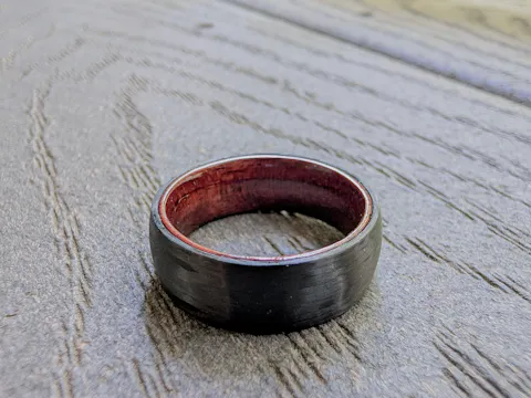 Black Carbon Fiber Ring Mens Wedding Band Wooden Ring - 8mm Rose Wood Wedding Rings for Men