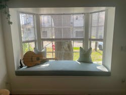 Bret Custom Notched Trapezoid Cushion & Two Custom Pillows, Lux Foam, Self-Welt on All