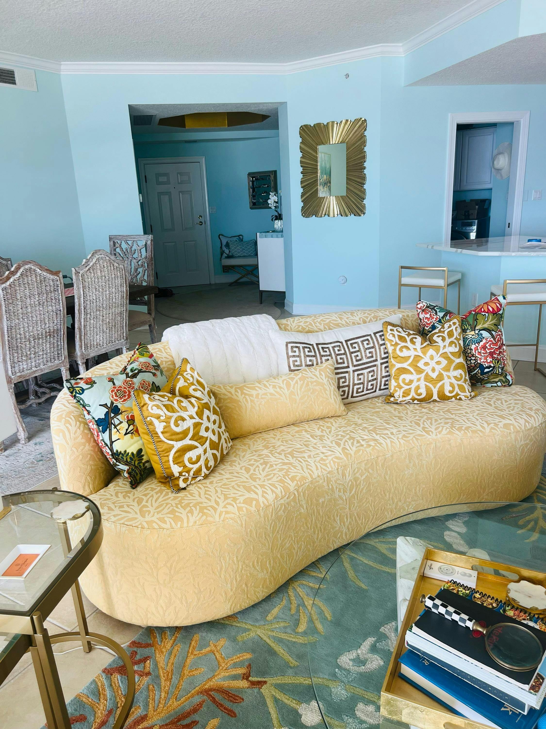 Schumacher Chiang Mai Dragon Linen pillow in Aquamarine.