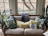 Thibaut Asian Scenic Pillow in Kelly Green and Blue.
