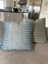 Thibaut Javanese Stripe Pillow Cover in Aqua Blue and Beige.
