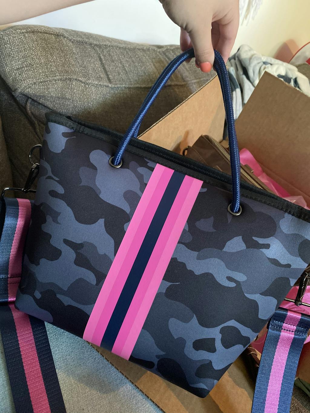 neoprene tote with stripe