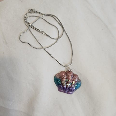 Seashell Mermaid Resin Necklace in Pastel Colors