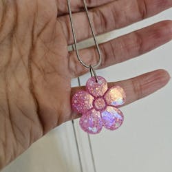 Cute Pink Flower Resin Necklace with Glitter