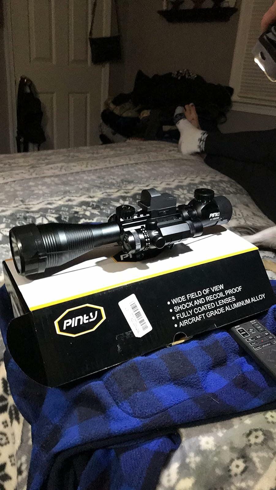 4-in-1 Rifle Scope Combo, 4-16*50mm Rangefinder Scope, Green Laser, Re