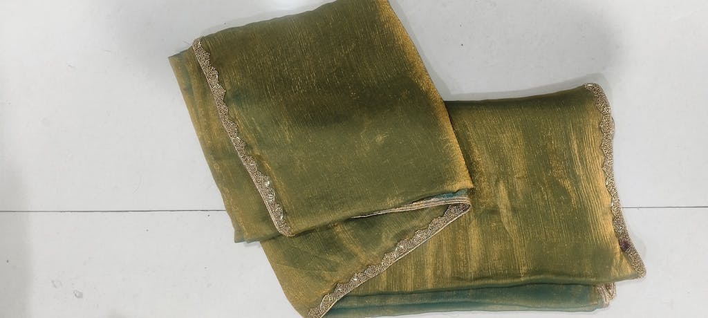 Gold & Rama Two-Tone Soft Fancy Chiffon Silk Saree