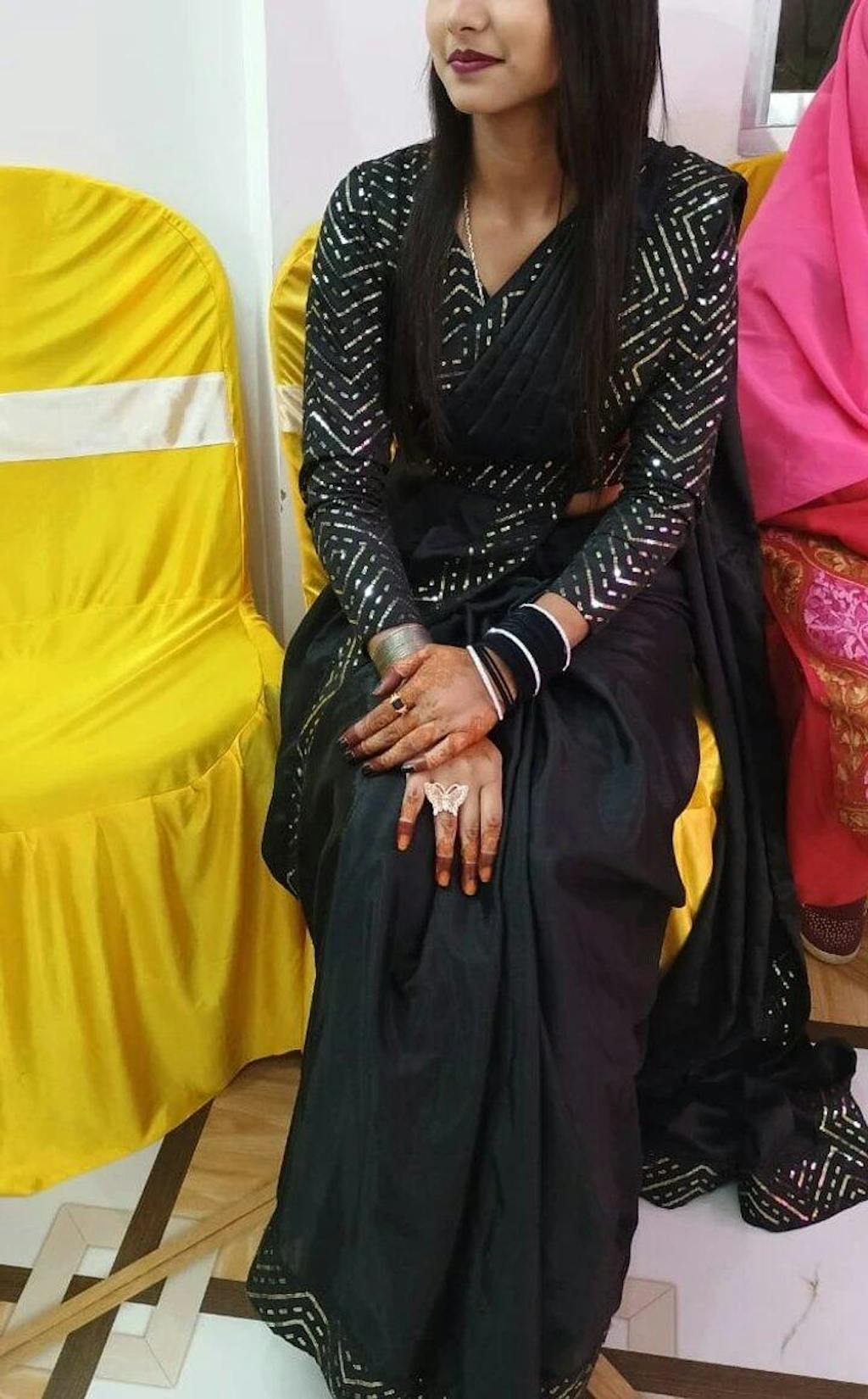 Chinon Solid Saree with Embroidered Lace Border