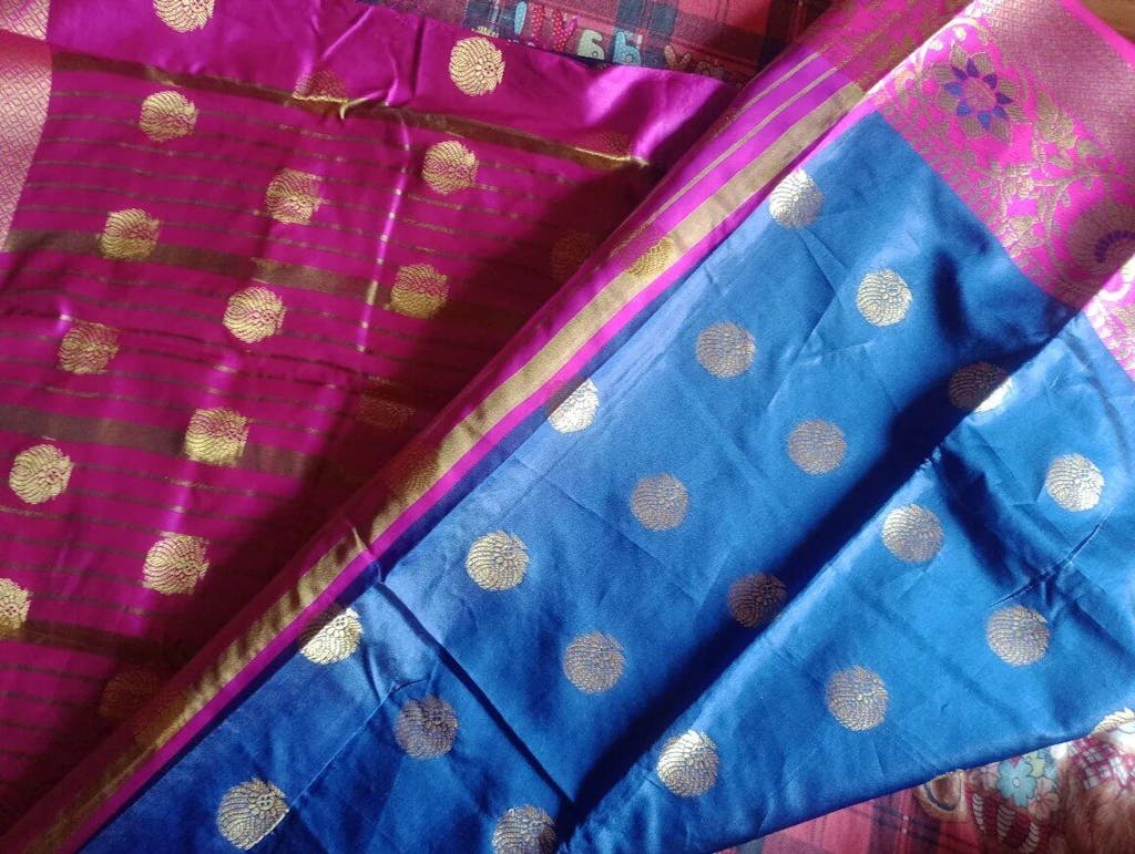 Pionex Woven Katan Kanjivaram Soft Lichi Silk Sarees