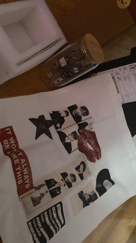 Custom Tote Bag - Inhaler Inspired Design, Indie Rock Collage Aesthetic, Red Lips & Film Vibes [1460]