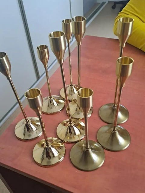 Set Of 3 Golden Candle Stands By PK LUXUS™