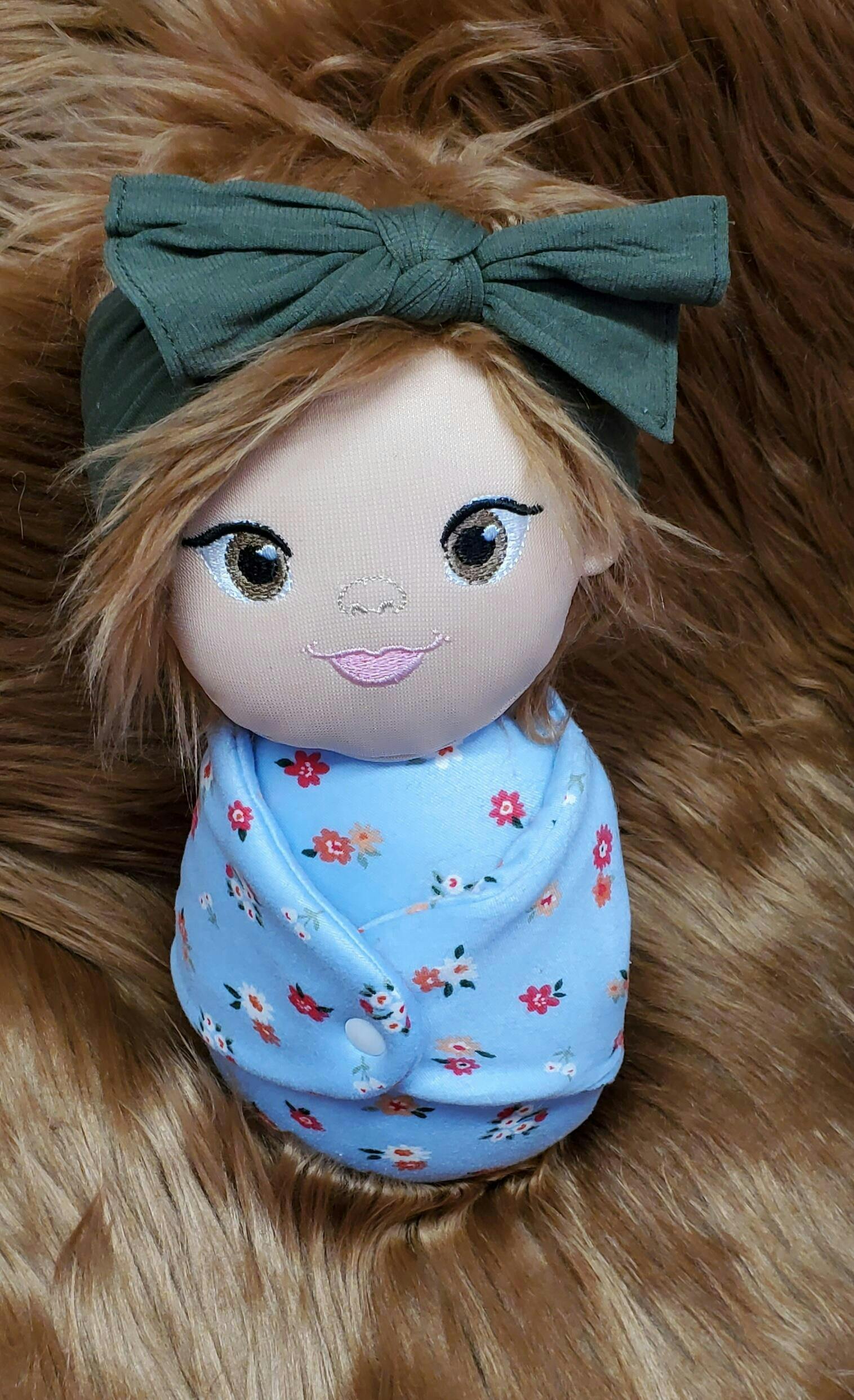 Valentine Light Brown Hair Mommy and Baby Handmade Swaddle Dolls