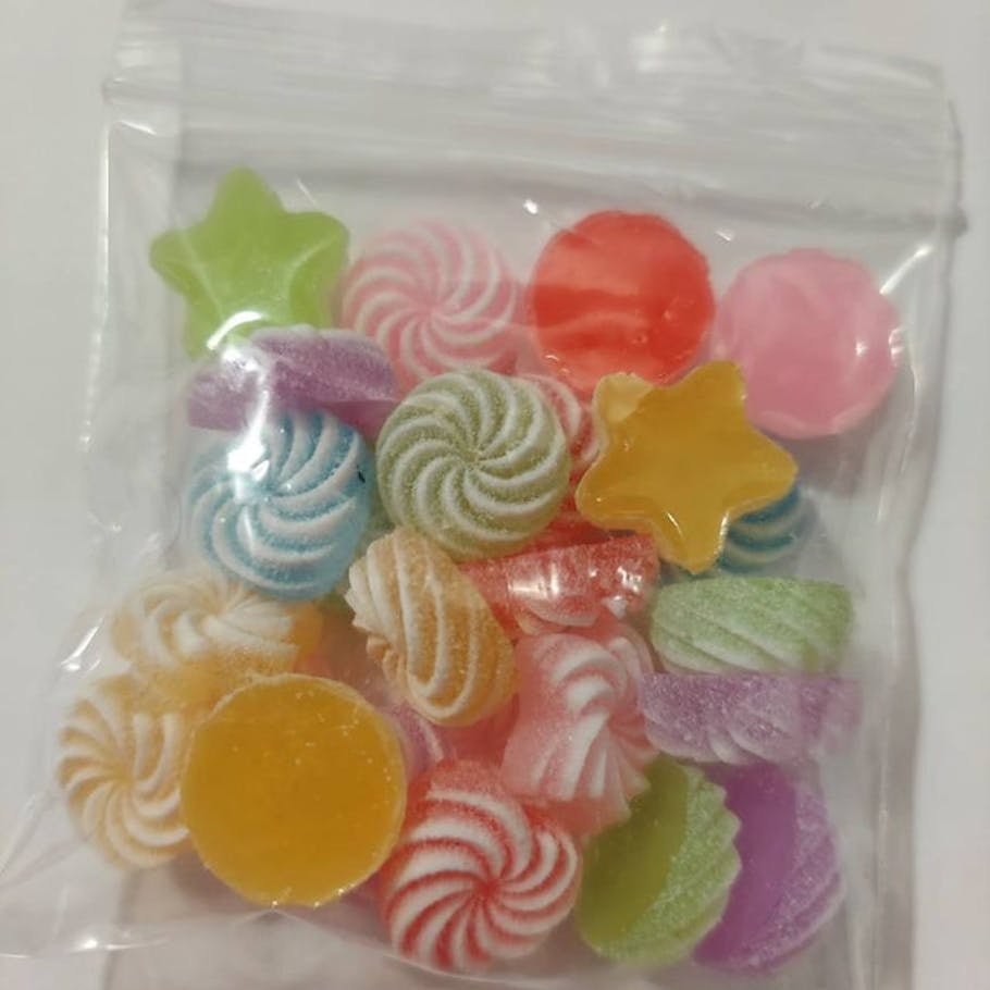 Candy Sugar Coated Swirls Fake Candies Multi Colors Shapes Flatback NOT  EDIBLE Charm Cabochons 18 pcs