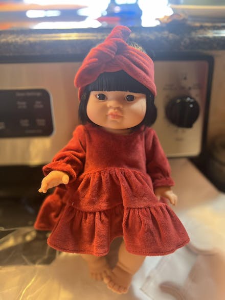 Minikane Doll Clothes | Doll Velvet Dress w/ Headband - Red