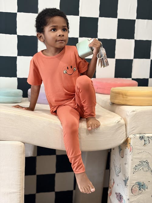 Grow With Me Pant - Mini Smiley® Happy Rust - Luxe Bamboo