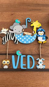 Animal Themed Hand-Painted Wooden Kids Name Plate - Design 1