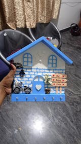 Personalised Hand-Painted Wooden Hut Key Holder With Bricks Texture