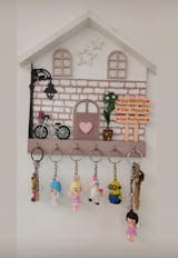 Personalised Hand-Painted Wooden Hut Key Holder With Bricks Texture