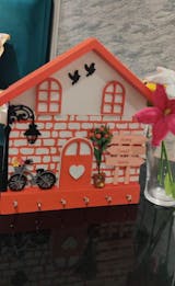 Personalised Hand-Painted Wooden Hut Key Holder With Bricks Texture