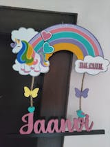 Unicorn Themed Hand-Painted Wooden Kids Name Plate - Design 2